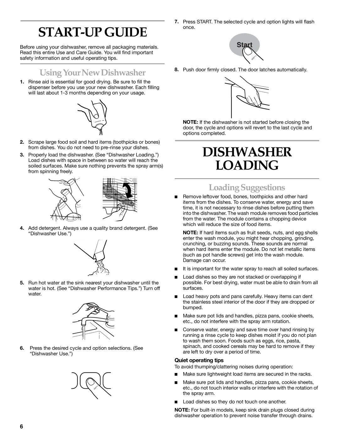 KitchenAid KUDP01FL manual START-UP Guide, Dishwasher Loading, Using Your New Dishwasher, Loading Suggestions 