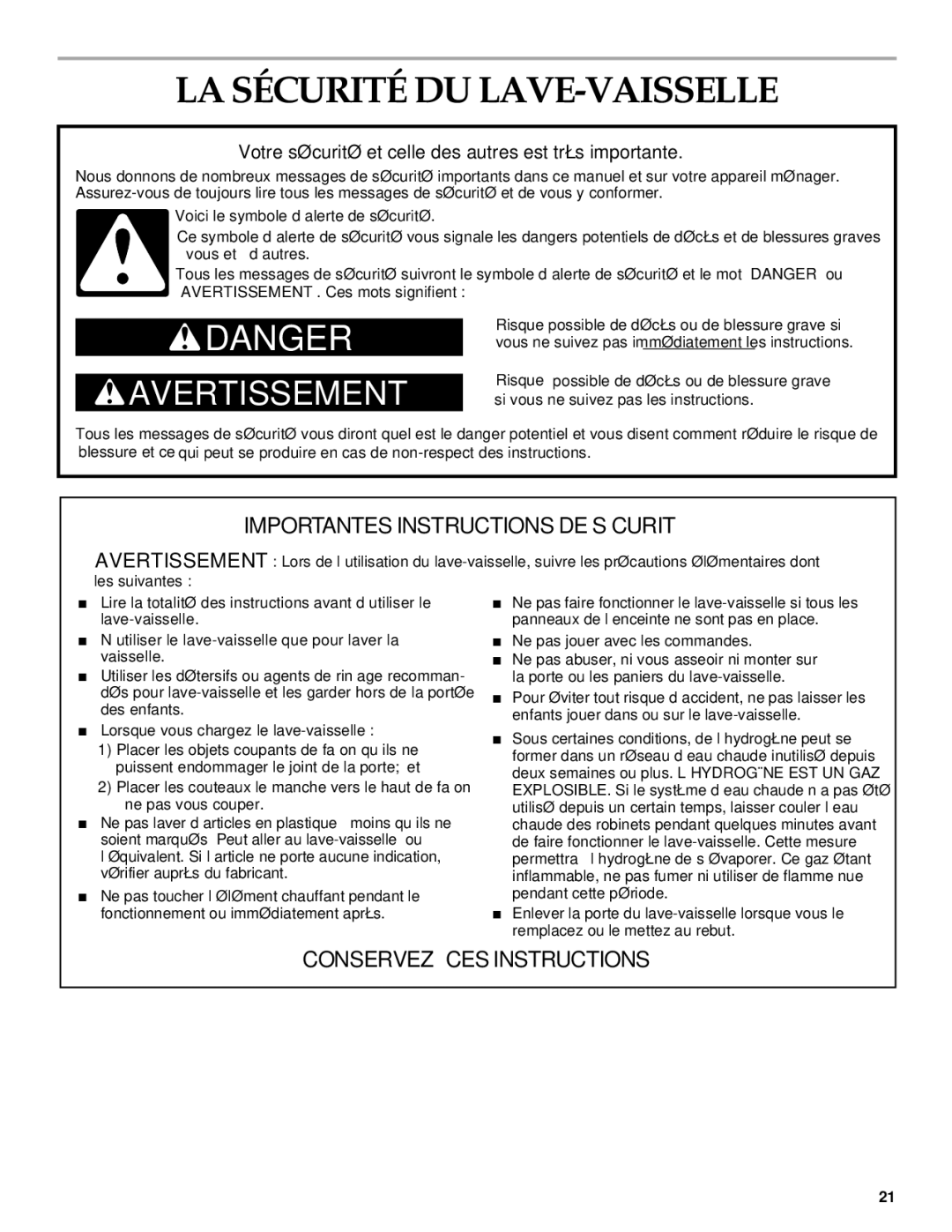 KitchenAid KUDP01TJ manual LA Sécurité DU LAVE-VAISSELLE, Votre sécurité et celle des autres est très importante 