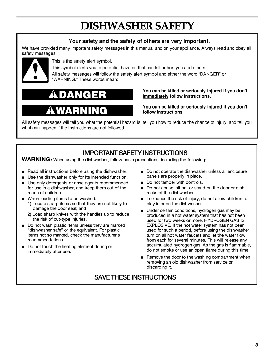 KitchenAid KUDP01TJ manual Dishwasher Safety, Your safety and the safety of others are very important 