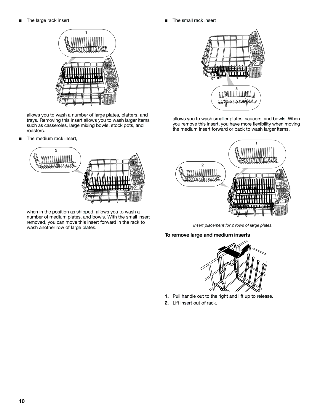 KitchenAid KUDS01DL manual To remove large and medium inserts 