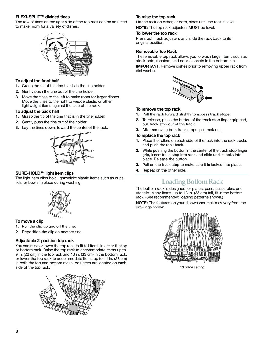 KitchenAid KUDS01DL manual Loading Bottom Rack 