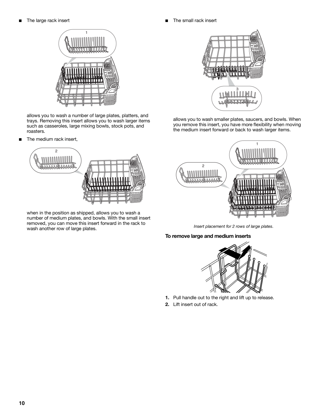 KitchenAid KUDS01DL manual To remove large and medium inserts 