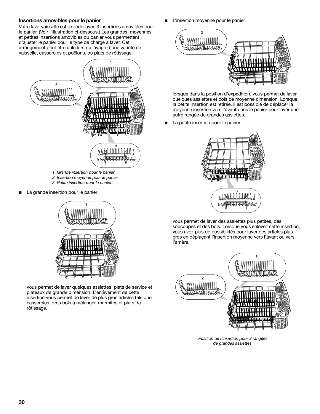 KitchenAid KUDS01FL manual Insertions amovibles pour le panier 