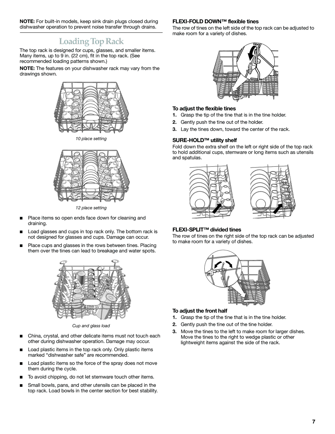 KitchenAid KUDS01FL manual Loading Top Rack 