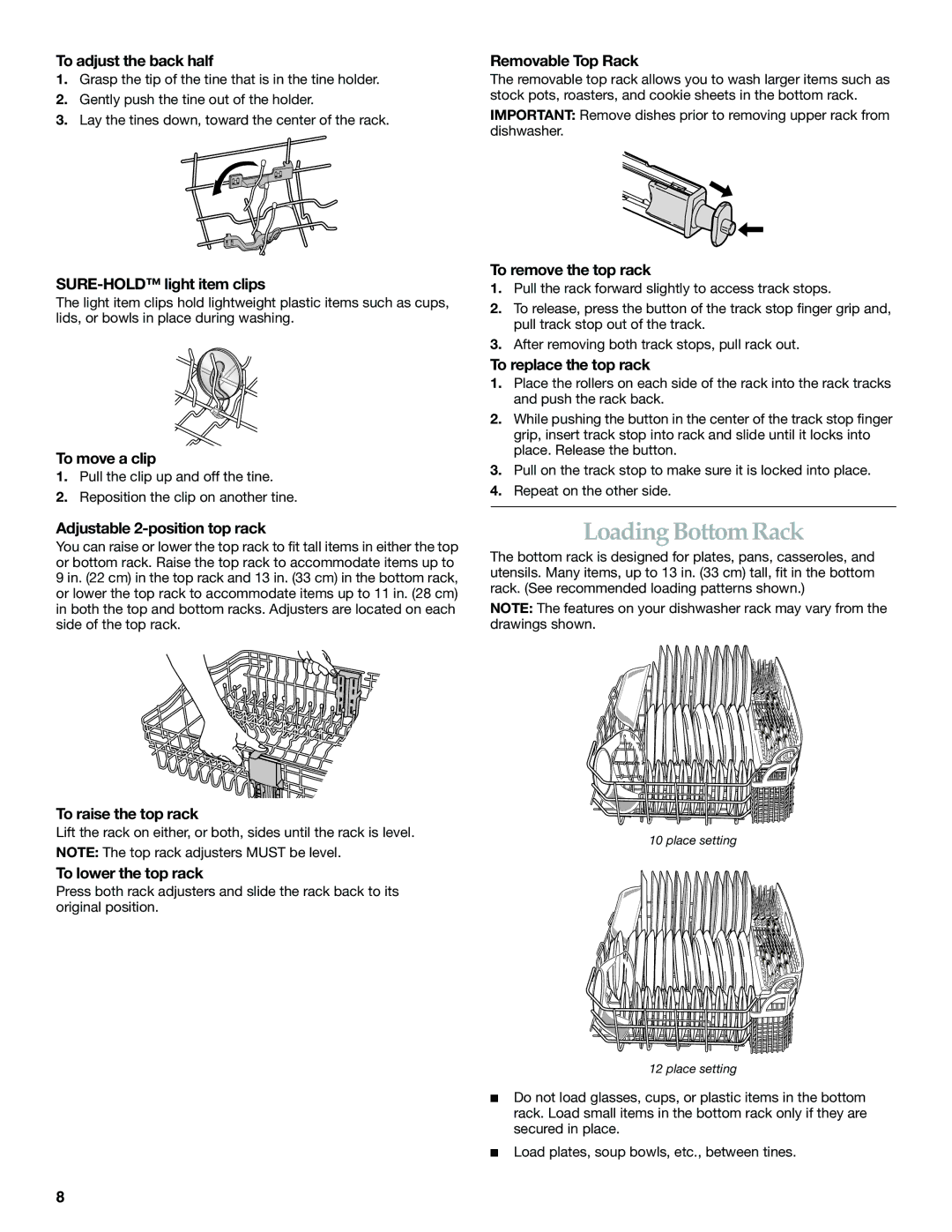 KitchenAid KUDS01FL manual Loading Bottom Rack 