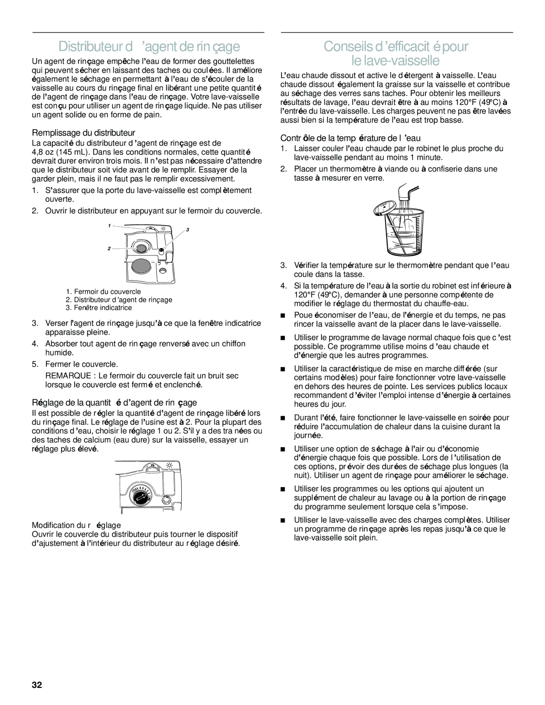 KitchenAid KUDS01IJ Distributeur d’agent de rinçage, Conseils d’efficacité pour Le lave-vaisselle, Modification du réglage 