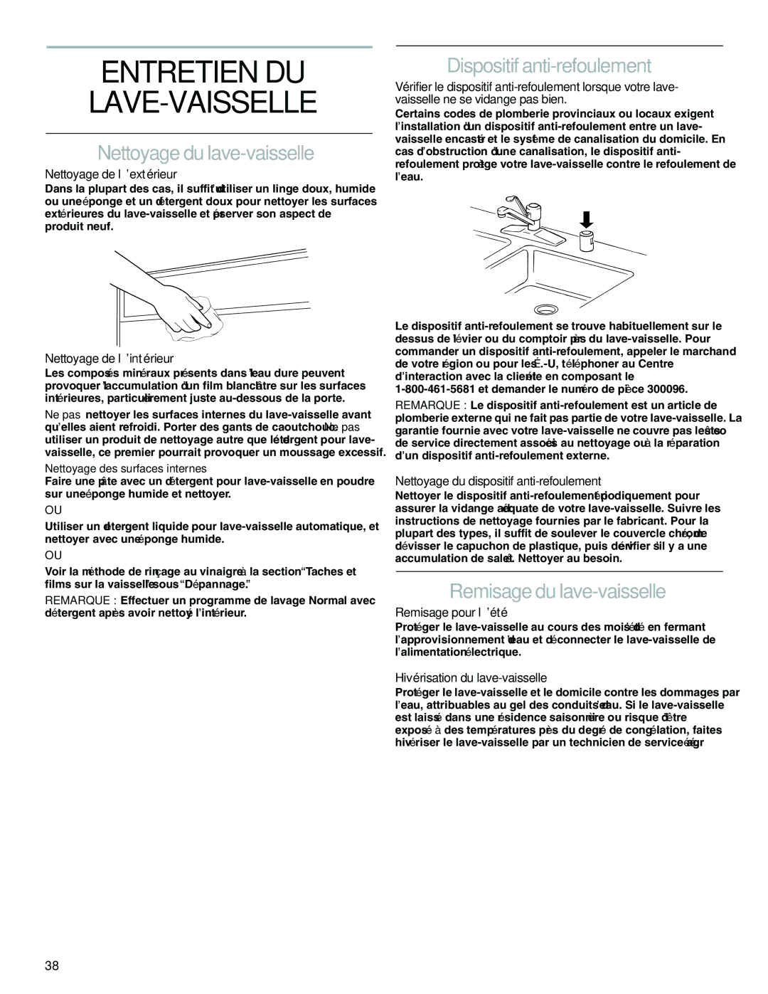 KitchenAid KUDS01IJ manual Entretien DU LAVE-VAISSELLE, Nettoyage du lave-vaisselle, Dispositif anti-refoulement 