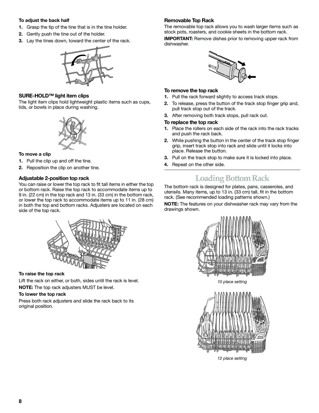 KitchenAid KUDS01IL manual Loading Bottom Rack 