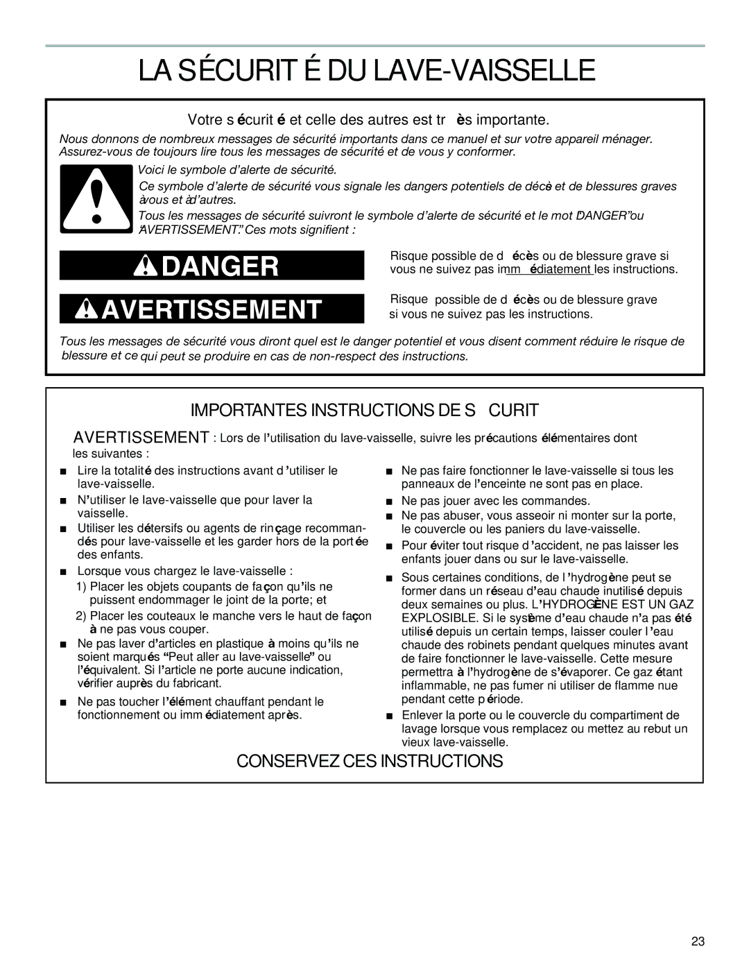 KitchenAid KUDS01VM manual LA Sécurité DU LAVE-VAISSELLE, Votre sécurité et celle des autres est très importante 