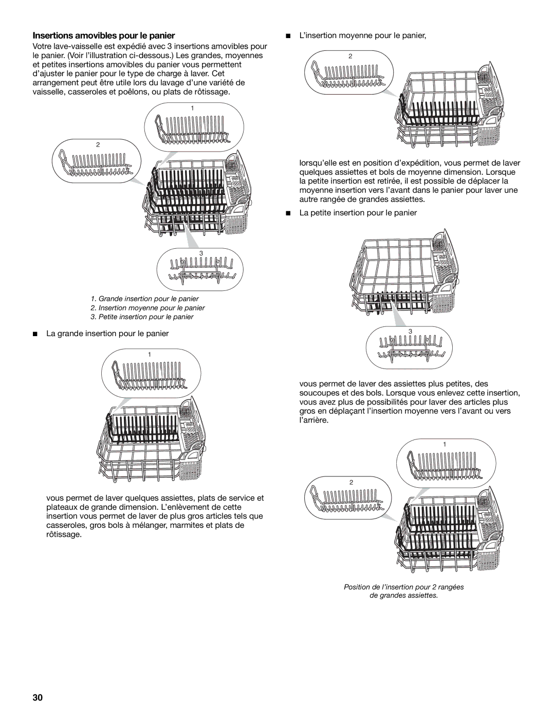 KitchenAid KUDS01VM manual Insertions amovibles pour le panier 