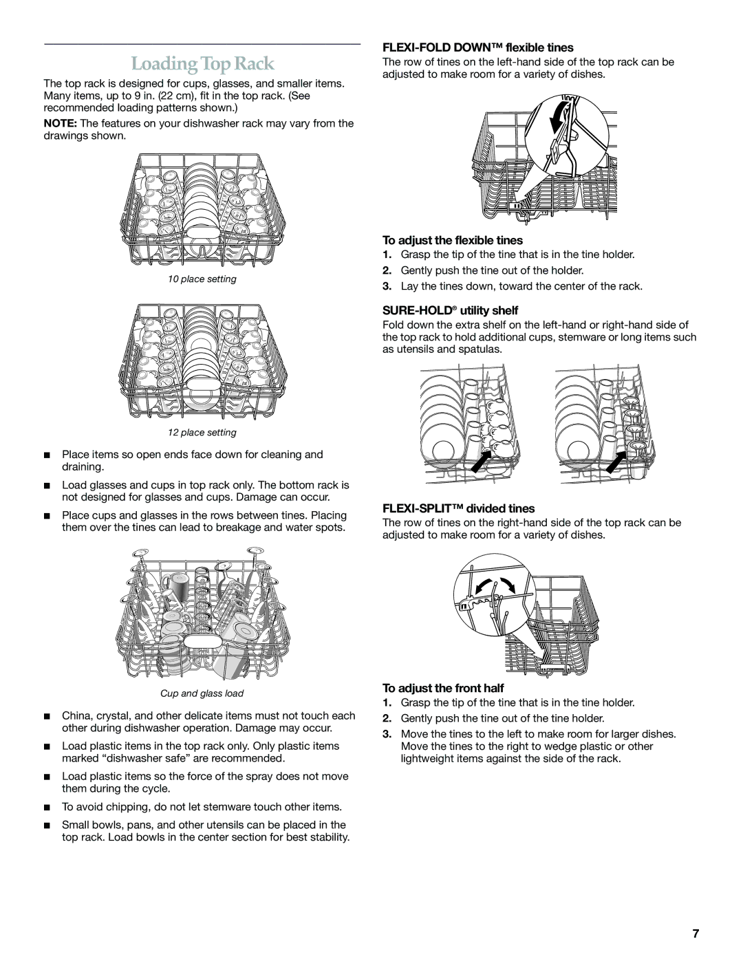 KitchenAid KUDS01VM manual Loading Top Rack 