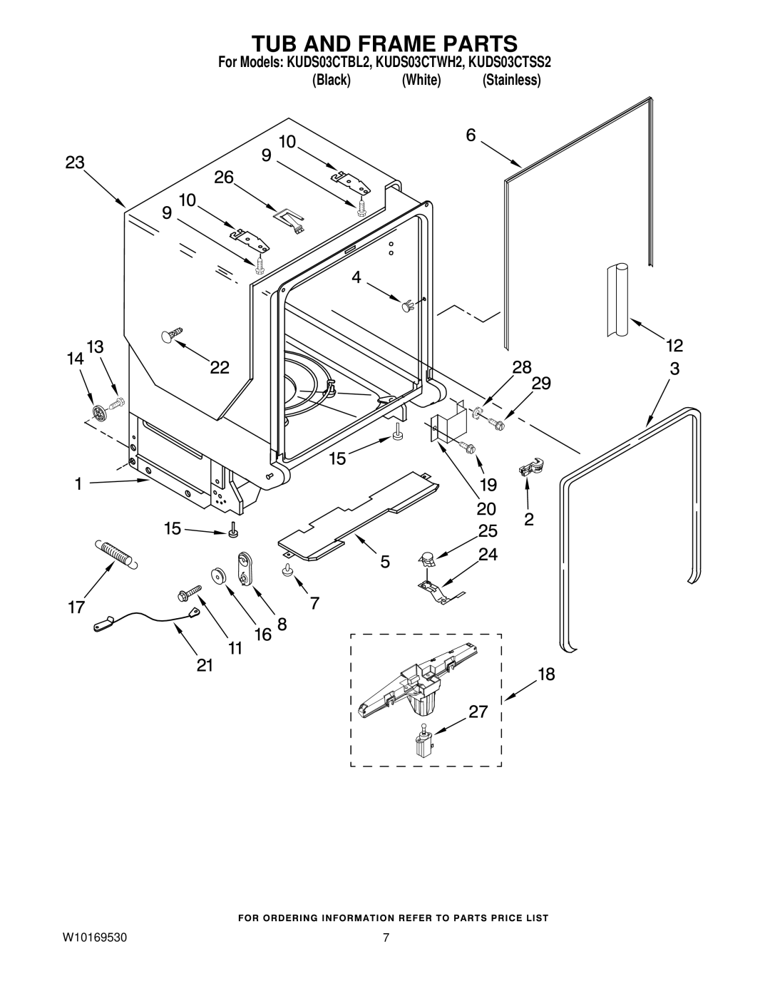 KitchenAid KUDS03CTWH2, KUDS03CTSS2, KUDS03CTBL2 manual TUB and Frame Parts 