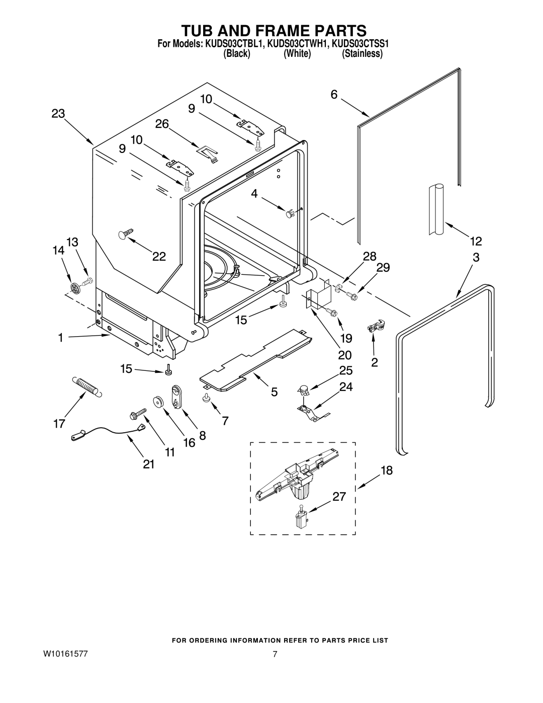 KitchenAid KUDS03CTSS1, KUDS03CTWH1, KUDS03CTBL1 manual TUB and Frame Parts 