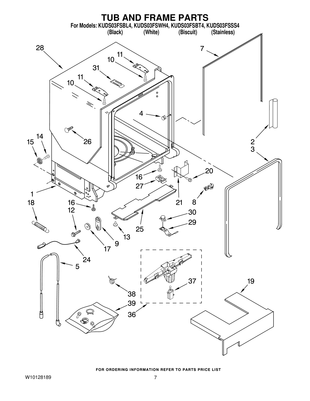 KitchenAid KUDS03FSSS4, KUDS03FSBT4, KUDS03FSBL4, KUDS03FSWH4 manual TUB and Frame Parts 