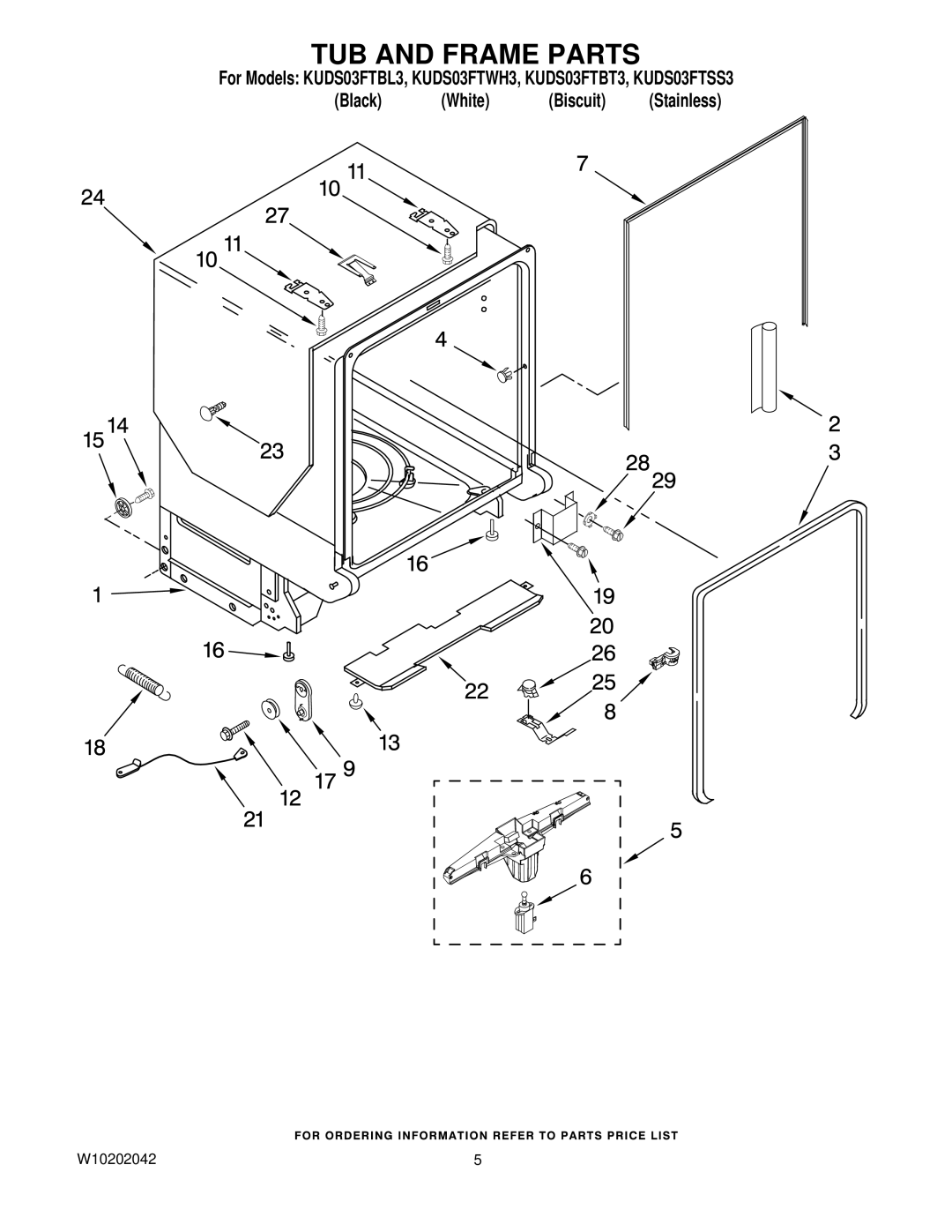 KitchenAid KUDS03FTBT3, KUDS03FTBL3, KUDS03FTWH3, KUDS03FTSS3 manual TUB and Frame Parts 