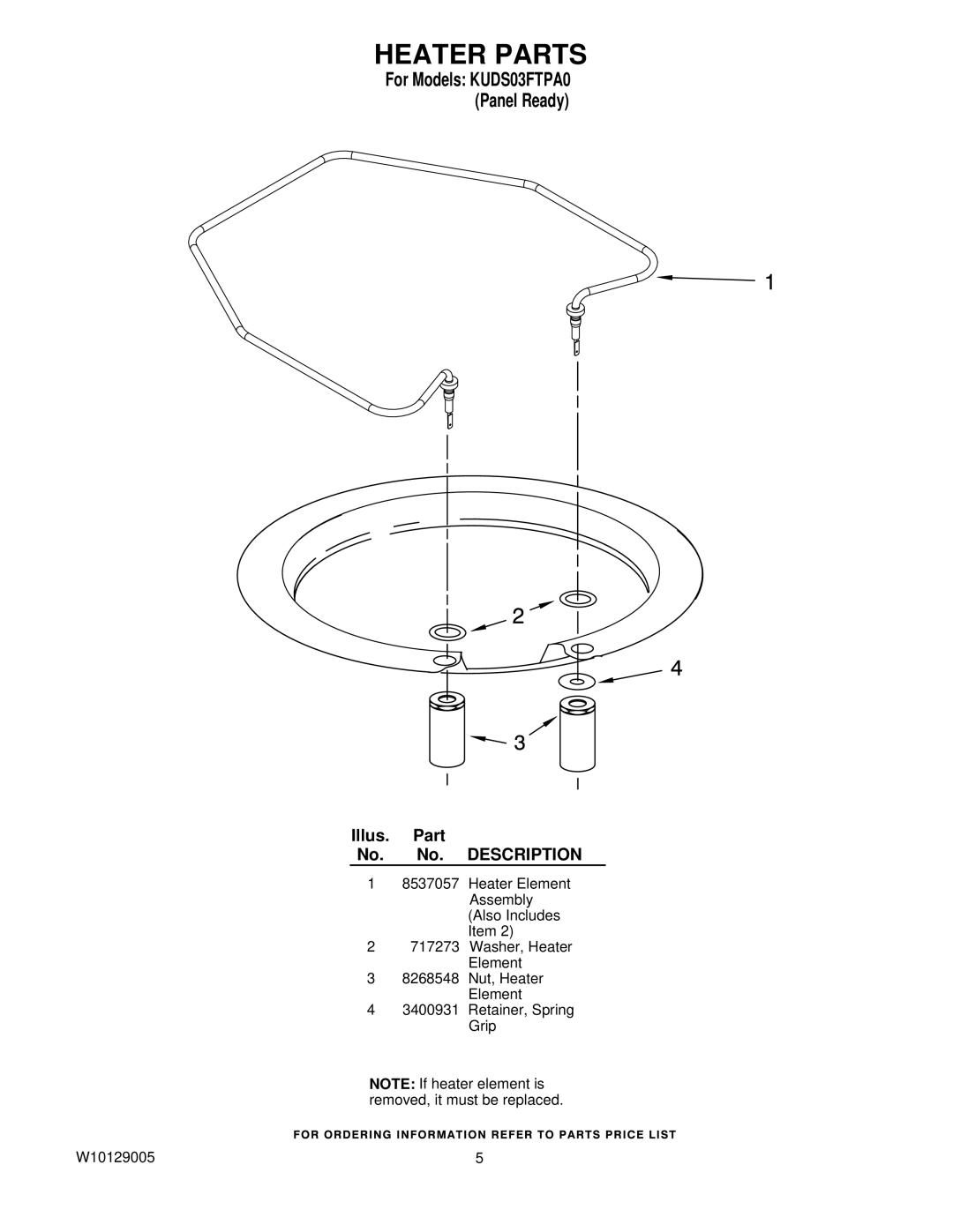 KitchenAid KUDS03FTPA0 manual Heater Parts 