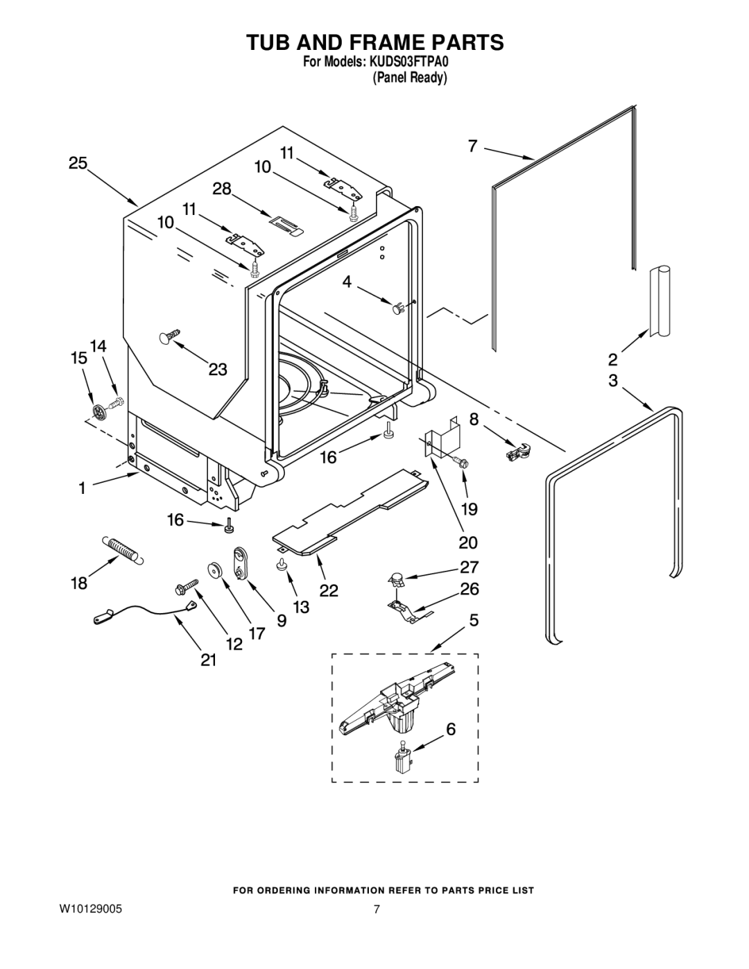 KitchenAid KUDS03FTPA0 manual TUB and Frame Parts 