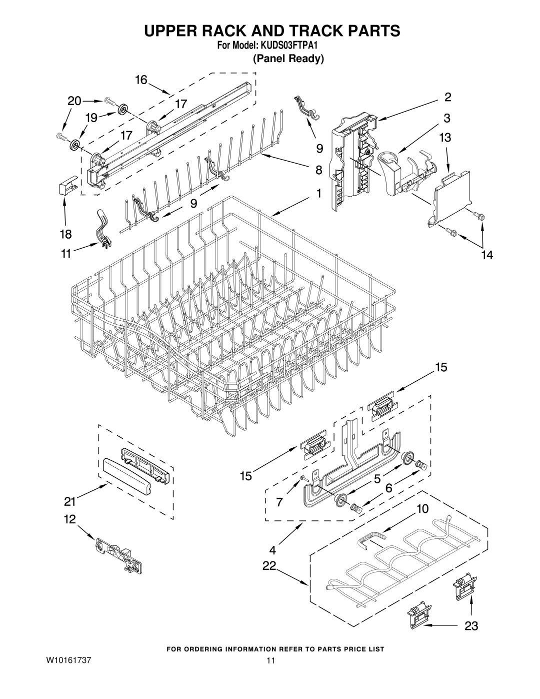 KitchenAid KUDS03FTPA1 manual Upper Rack and Track Parts 