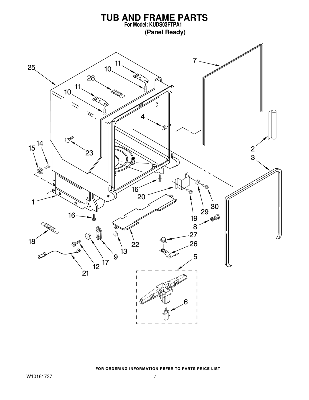 KitchenAid KUDS03FTPA1 manual TUB and Frame Parts 