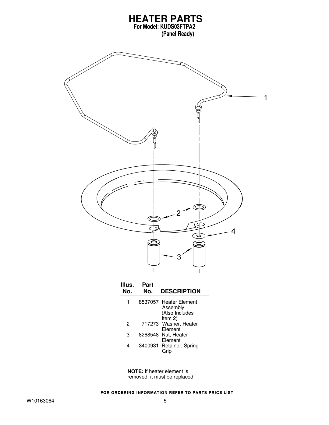 KitchenAid KUDS03FTPA2 manual Heater Parts 