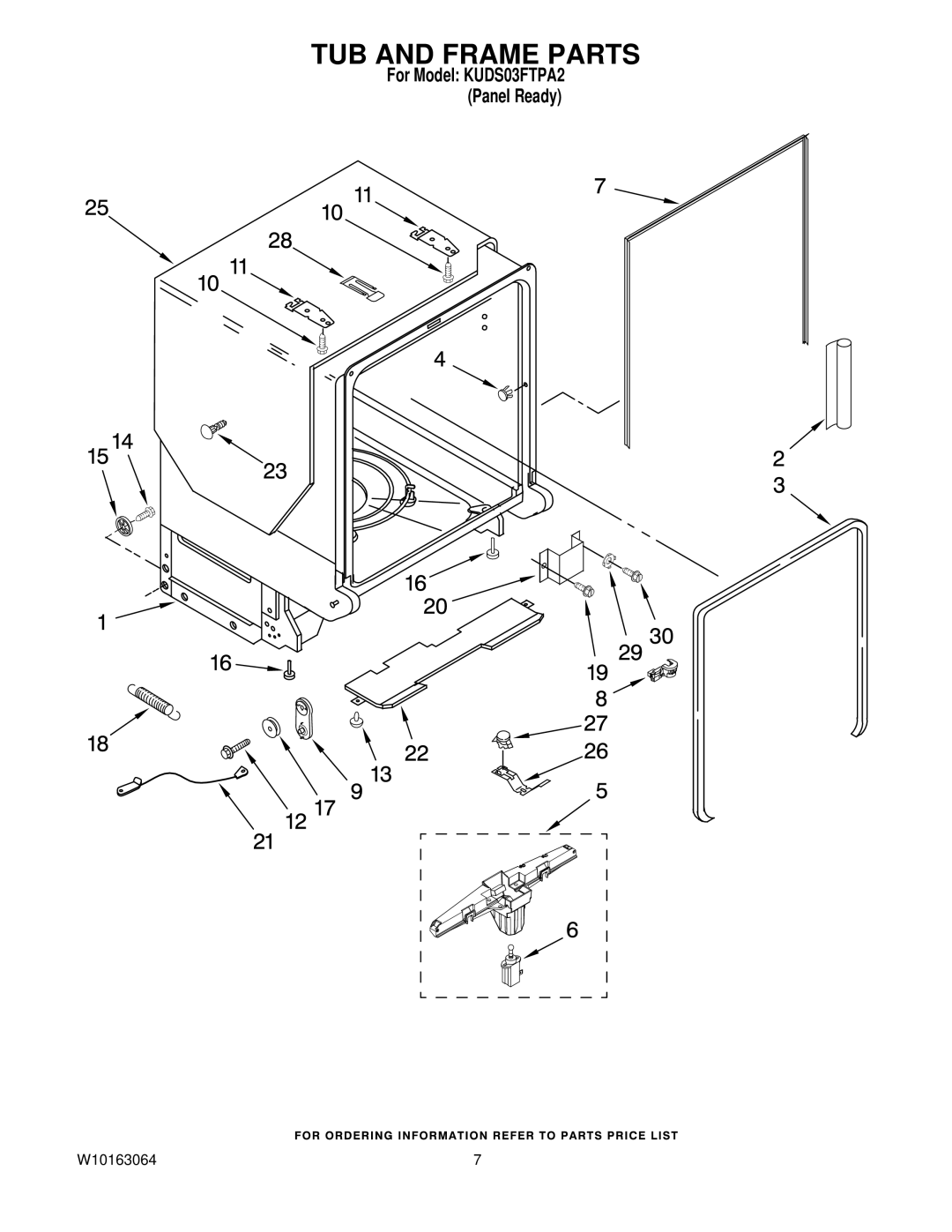 KitchenAid KUDS03FTPA2 manual TUB and Frame Parts 