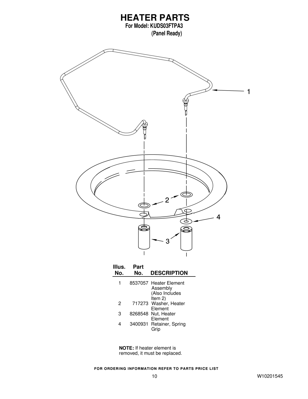 KitchenAid KUDS03FTPA3 manual Heater Parts 