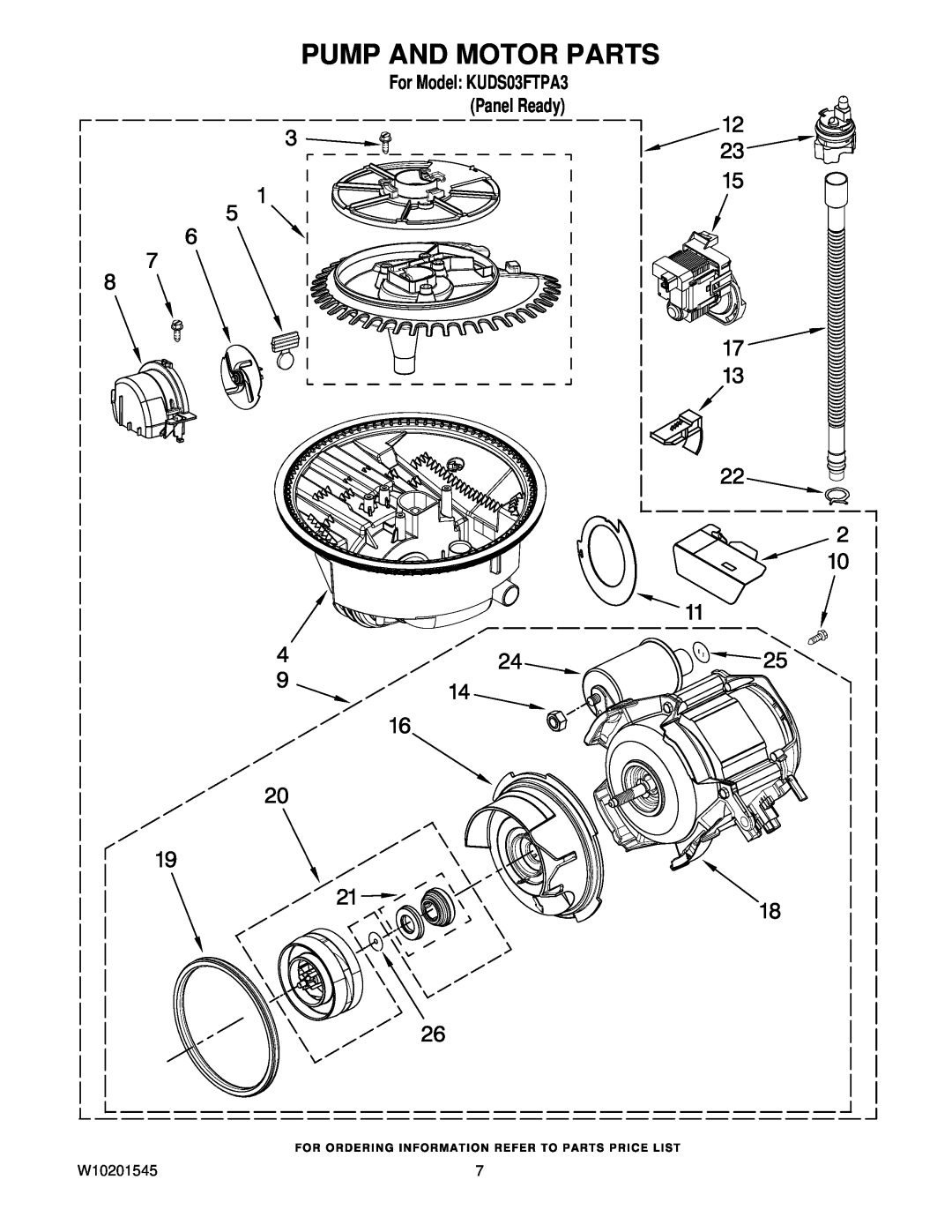 KitchenAid manual Pump And Motor Parts, For Model KUDS03FTPA3 Panel Ready 