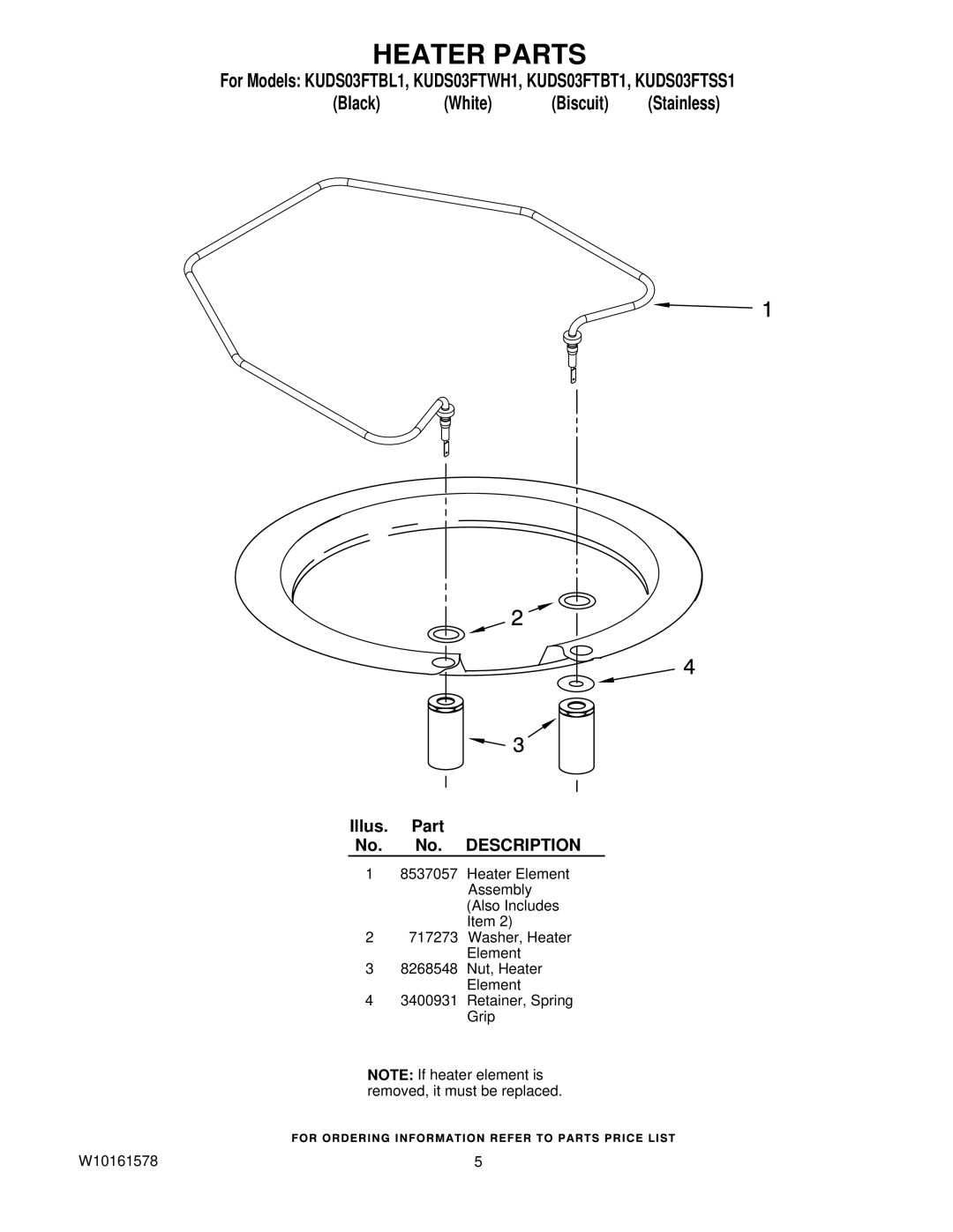 KitchenAid KUDS03FTBL, KUDS03FTSS1, KUDS03FTBT1, KUDS03FTWH1 manual Heater Parts 