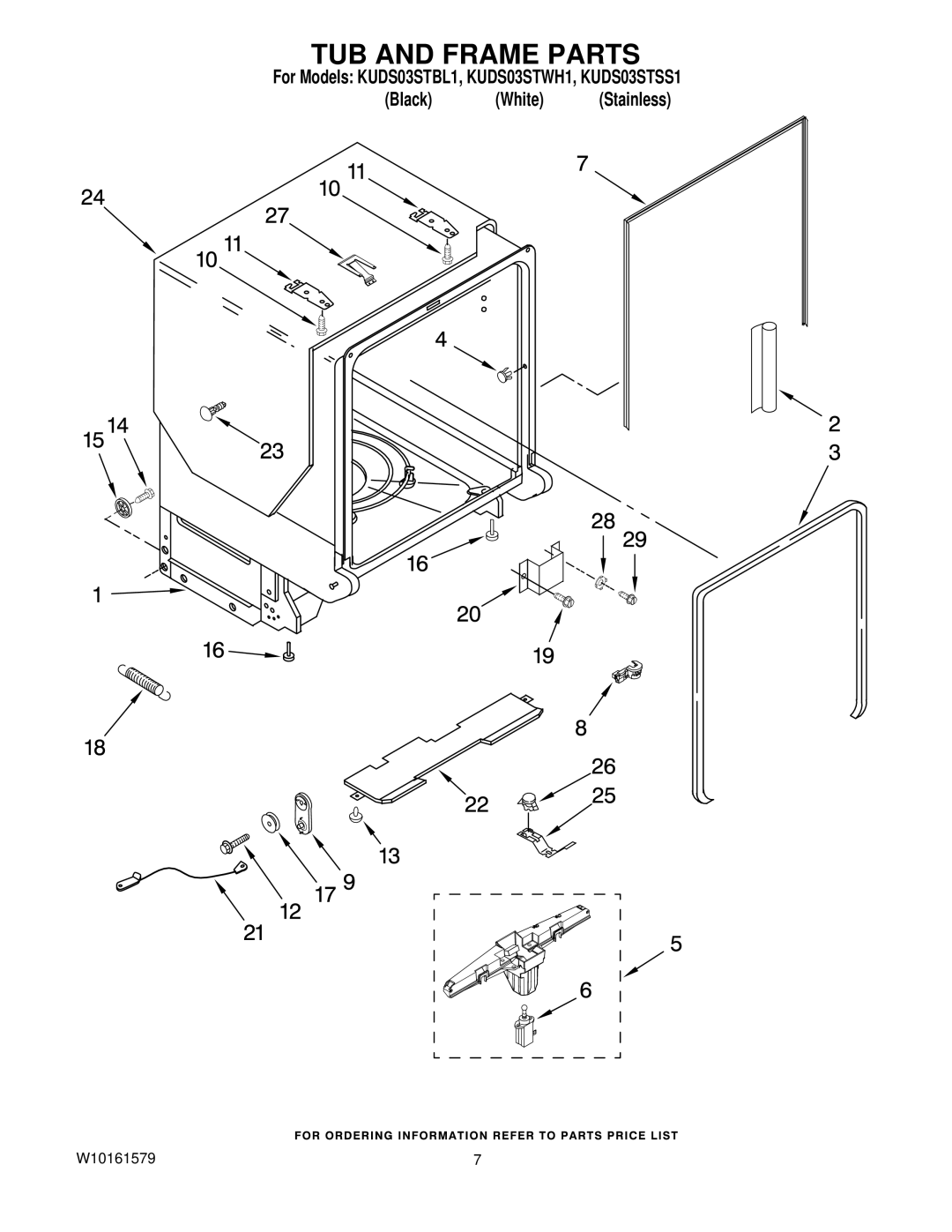 KitchenAid KUDS03STWH1, KUDS03STSS1, KUDS03STBL1 manual TUB and Frame Parts 