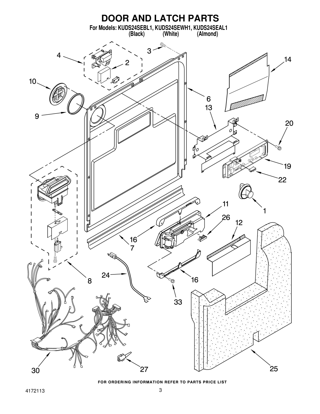 KitchenAid KUDS24SEAL1, KUDS24SEWH1, KUDS24SEBL1 manual Door and Latch Parts 