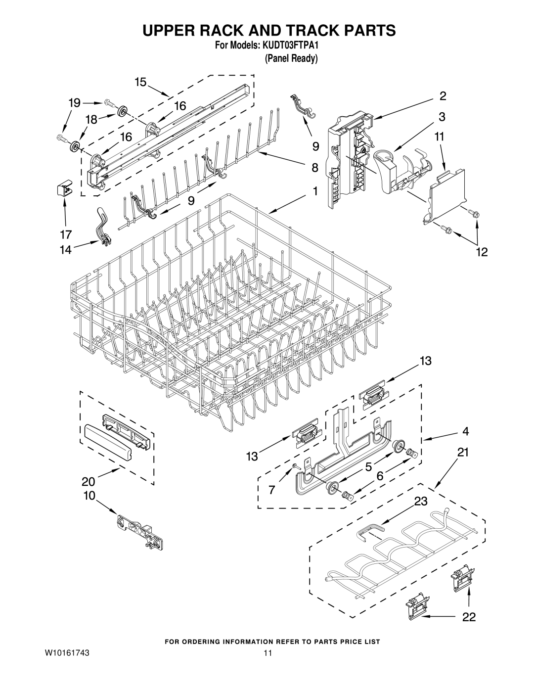 KitchenAid KUDT03FTPA1 manual Upper Rack and Track Parts 