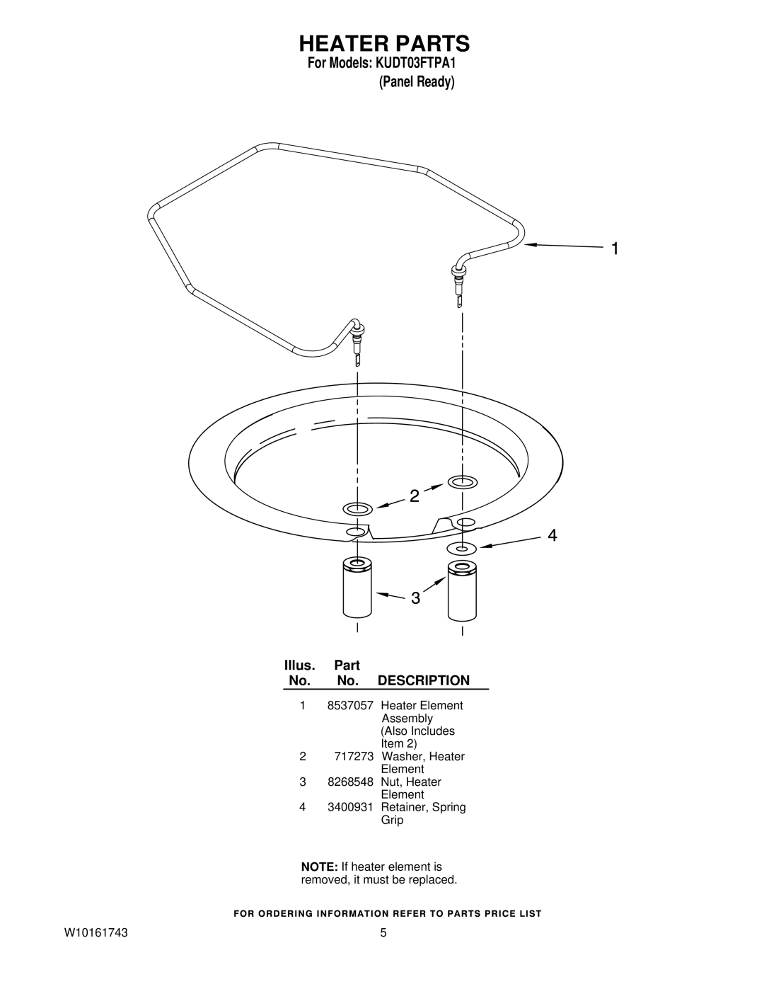 KitchenAid KUDT03FTPA1 manual Heater Parts 