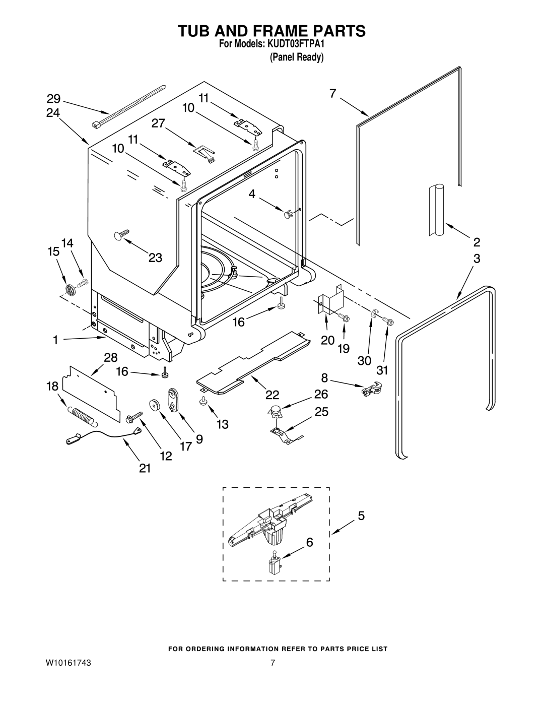 KitchenAid KUDT03FTPA1 manual TUB and Frame Parts 