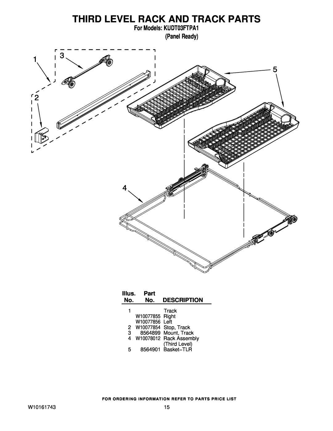 KitchenAid manual Third Level Rack And Track Parts, For Models KUDT03FTPA1 Panel Ready, Illus. Part No. No. DESCRIPTION 