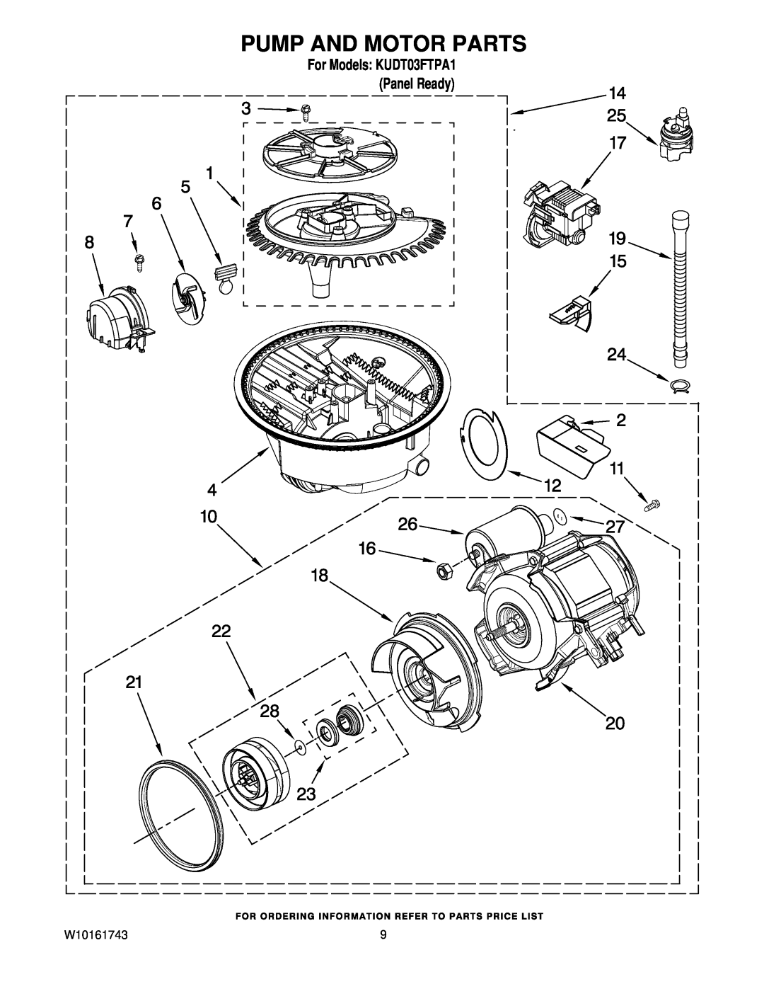 KitchenAid manual Pump And Motor Parts, For Models KUDT03FTPA1 Panel Ready 
