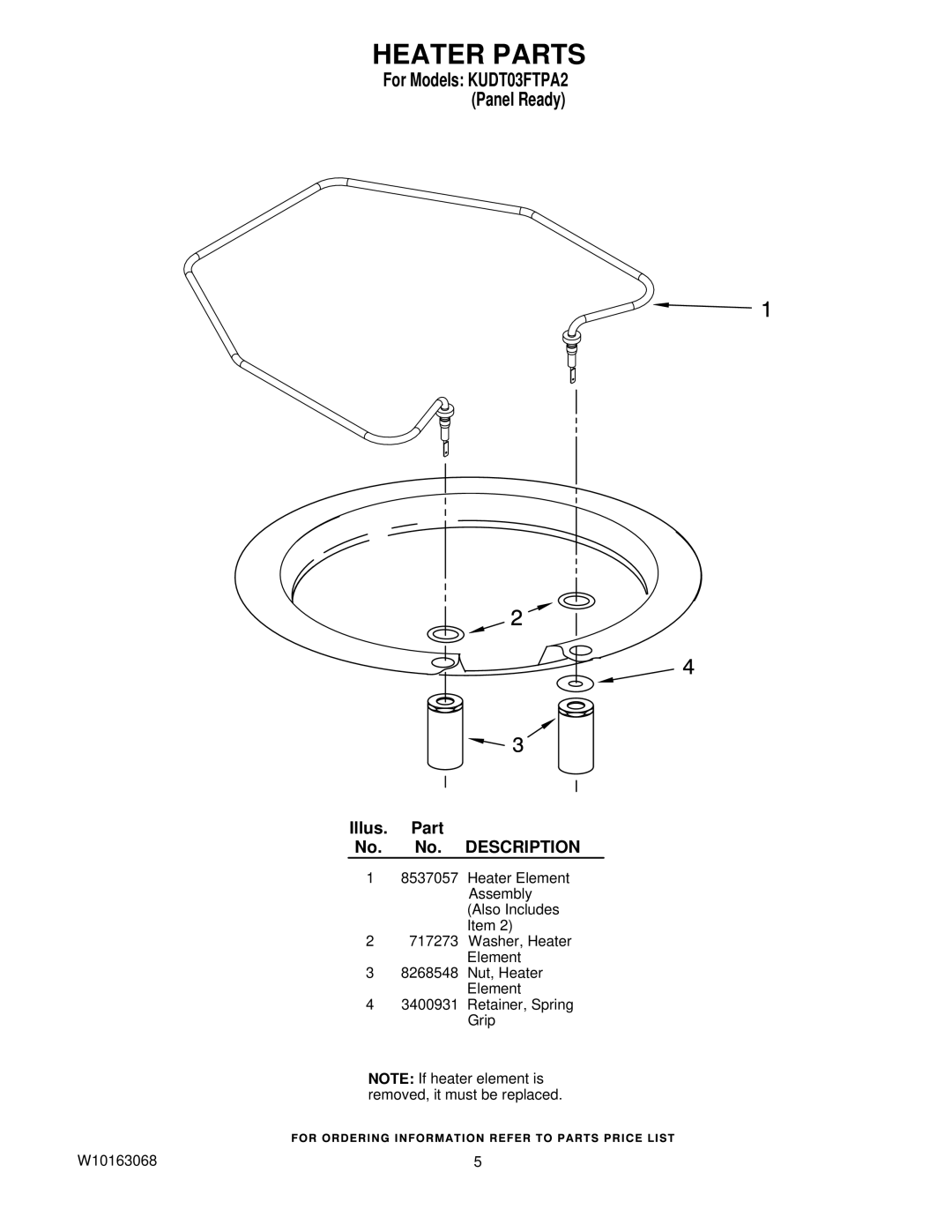 KitchenAid KUDT03FTPA2 manual Heater Parts 