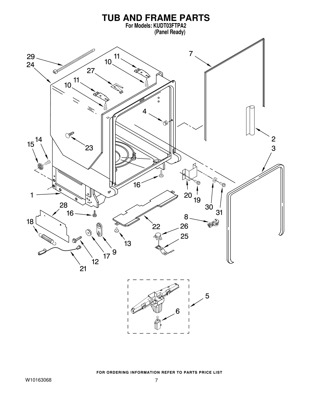 KitchenAid KUDT03FTPA2 manual TUB and Frame Parts 