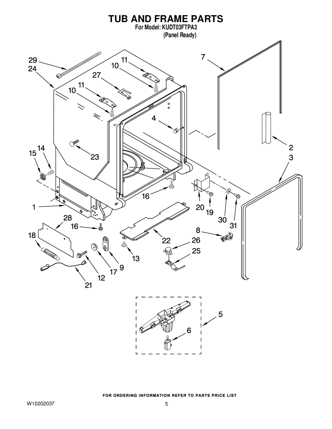 KitchenAid KUDT03FTPA3 manual TUB and Frame Parts 