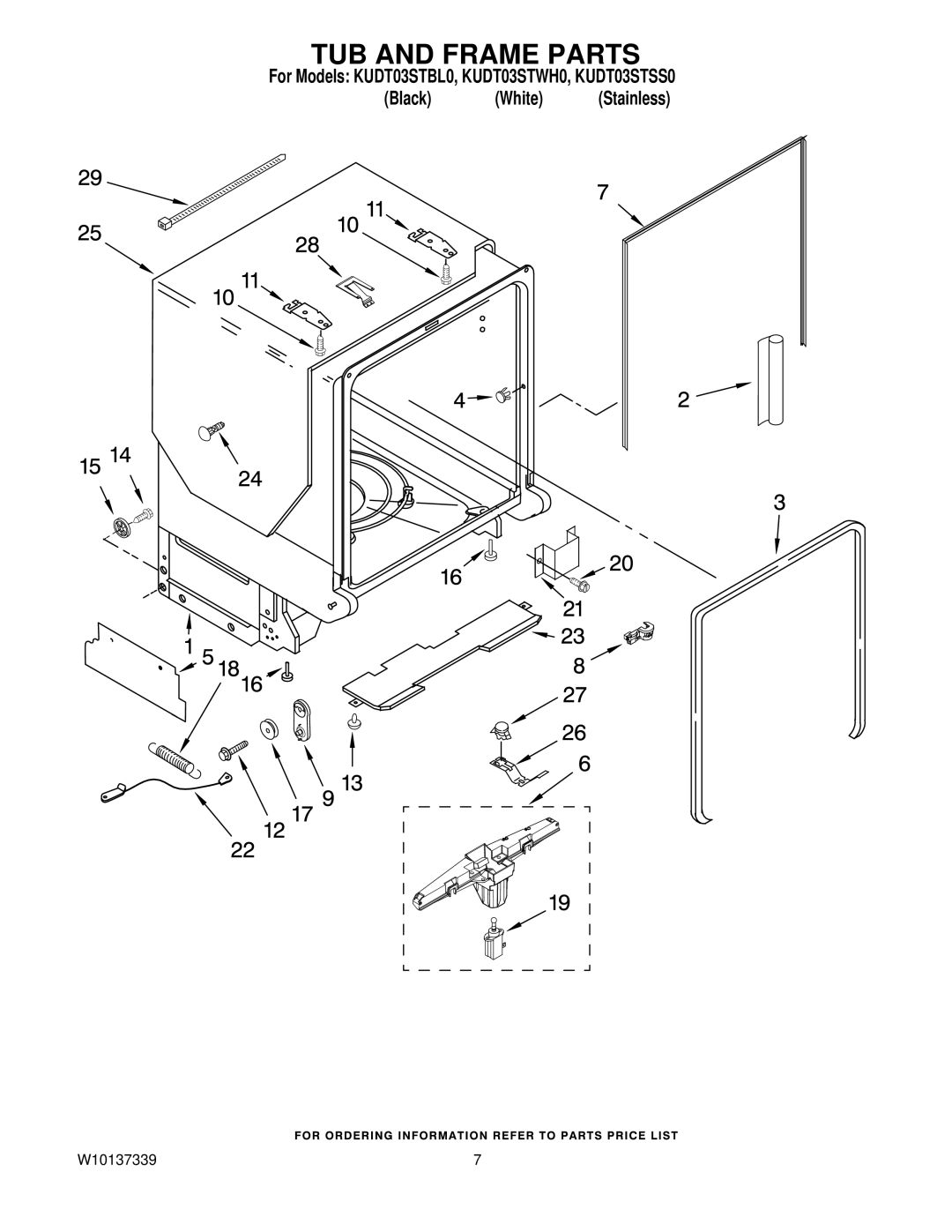 KitchenAid KUDT03STSS0, KUDT03STWH0, KUDT03STBL0 manual TUB and Frame Parts 