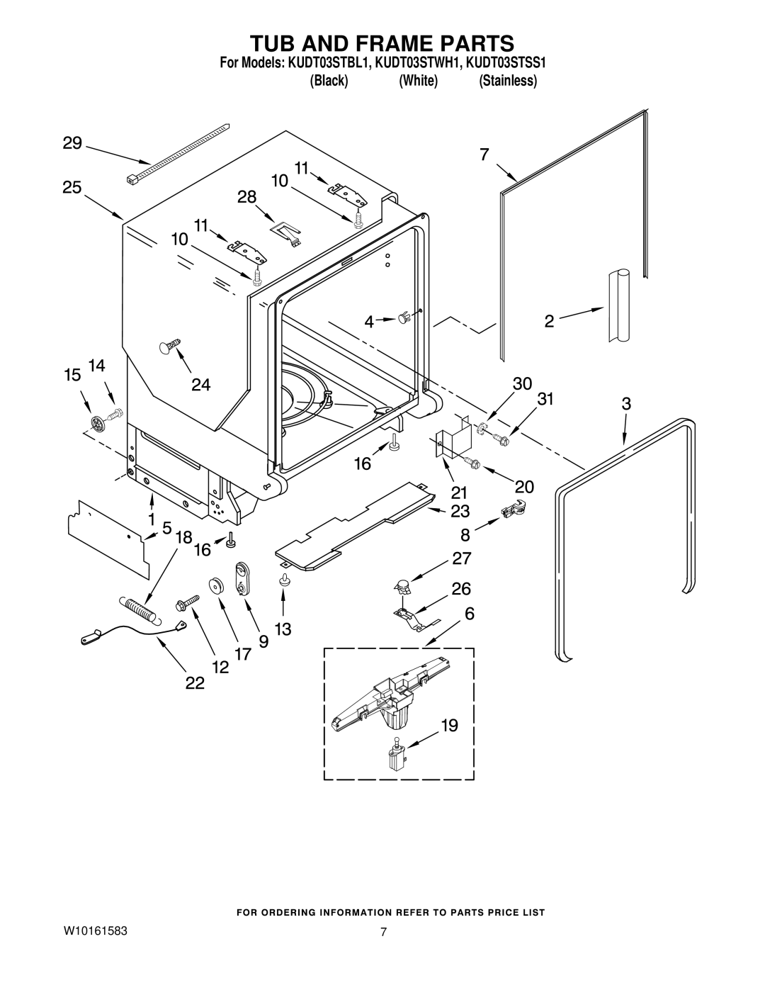 KitchenAid KUDT03STSS1, KUDT03STWH1, KUDT03STBL1 manual TUB and Frame Parts 