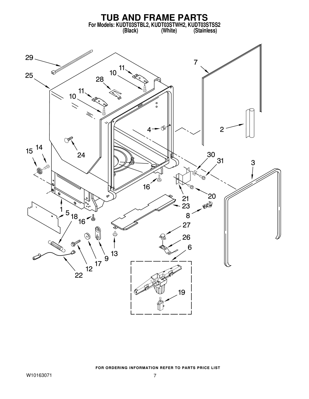 KitchenAid KUDT03STSS2, KUDT03STWH2, KUDT03STBL2 manual TUB and Frame Parts 