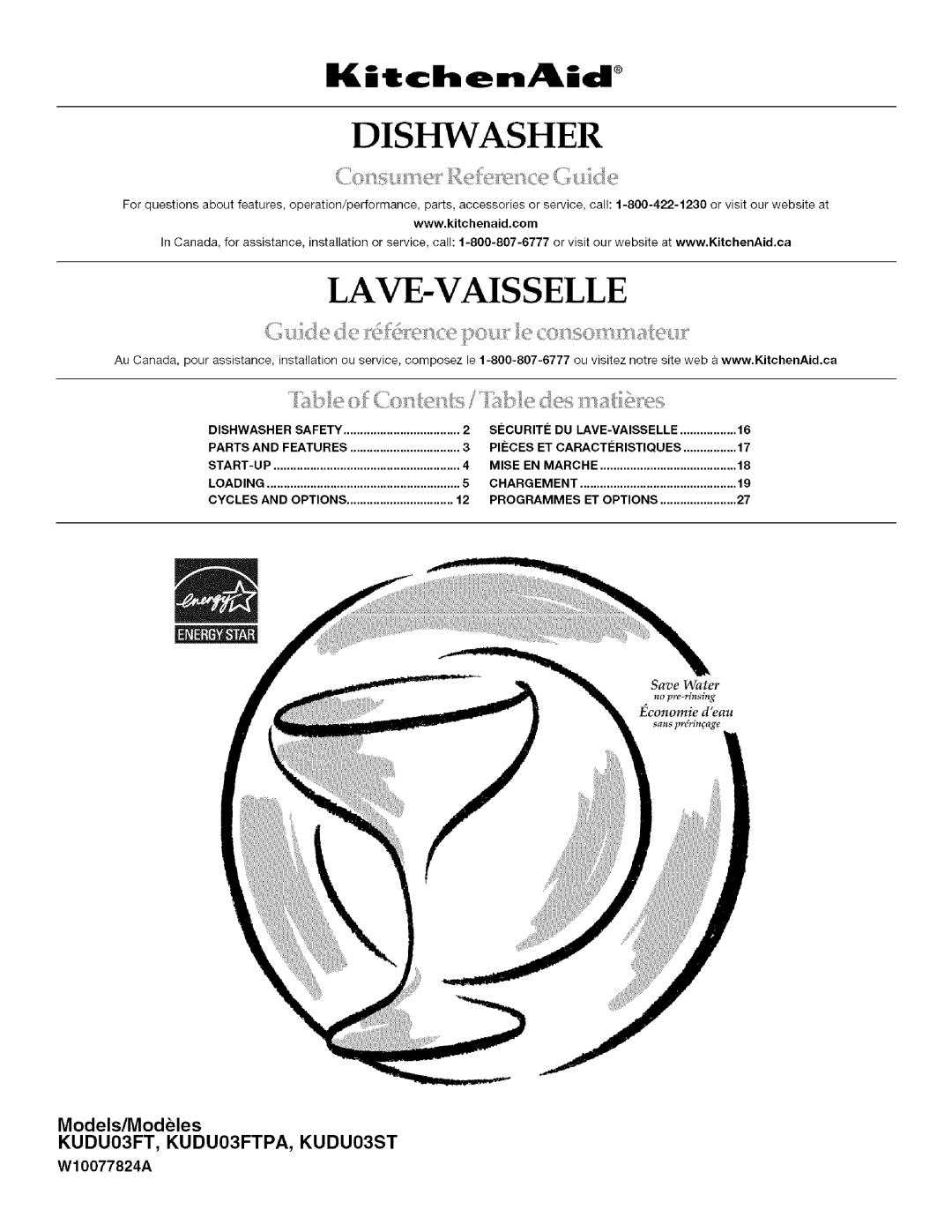 KitchenAid KUDU03FTPA, KUDU03ST manual Dishwasher LAVE-VAISSELLE 