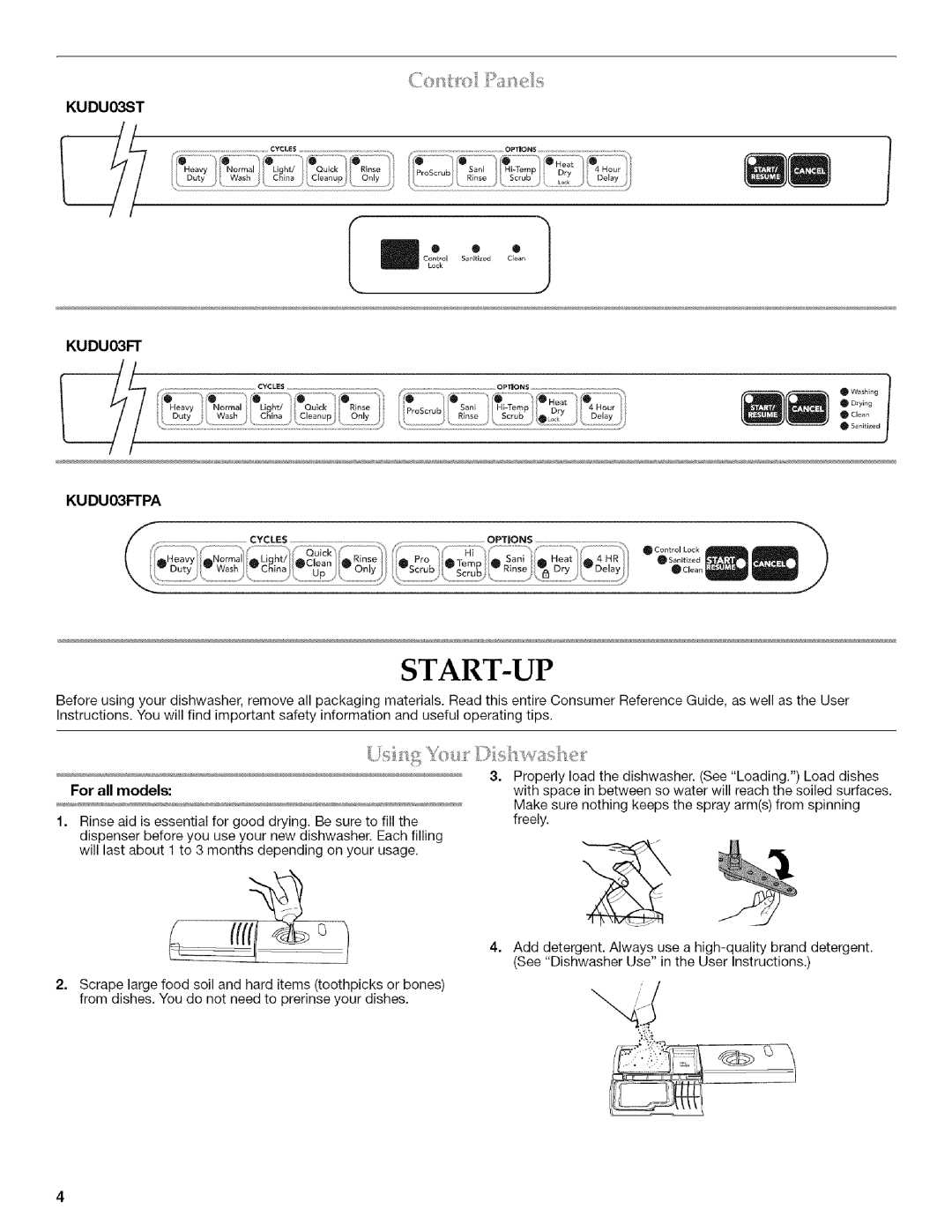 KitchenAid KUDU03FTPA manual KUDU03ST, For all models 