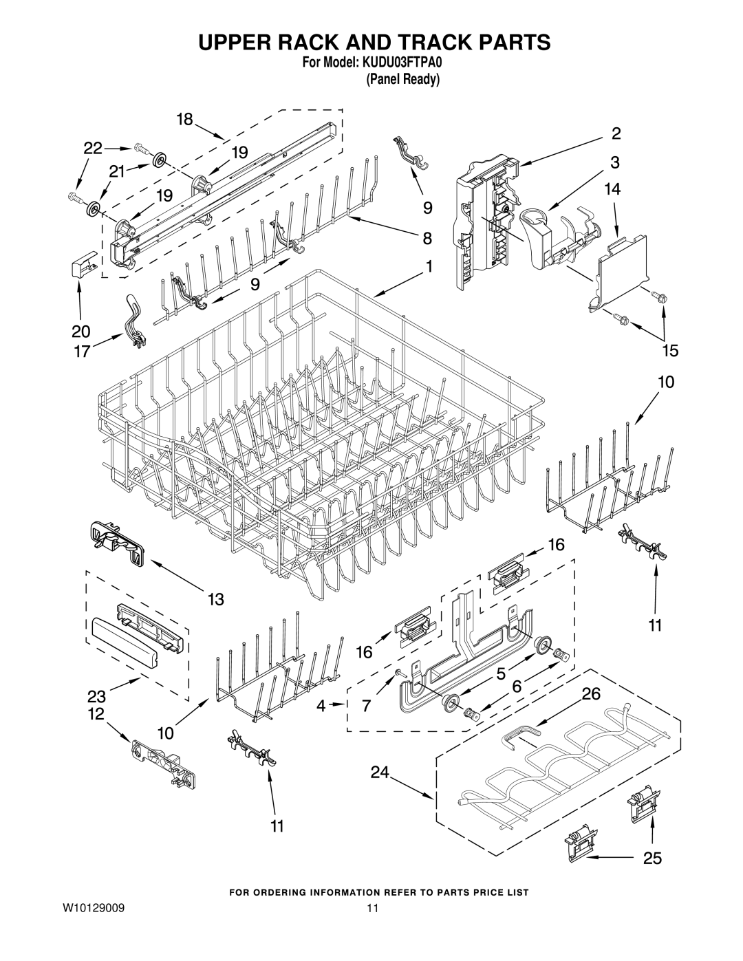 KitchenAid KUDU03FTPA0 manual Upper Rack and Track Parts 