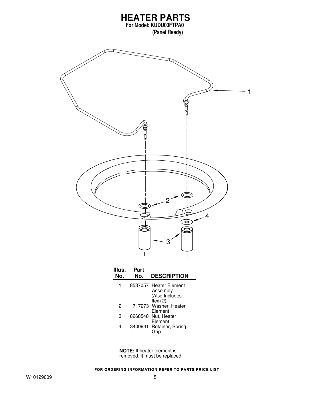 KitchenAid KUDU03FTPA0 manual Heater Parts 