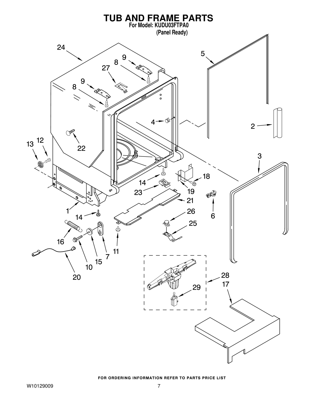 KitchenAid KUDU03FTPA0 manual TUB and Frame Parts 