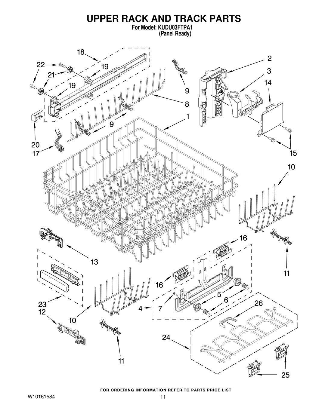 KitchenAid KUDU03FTPA1 manual Upper Rack and Track Parts 