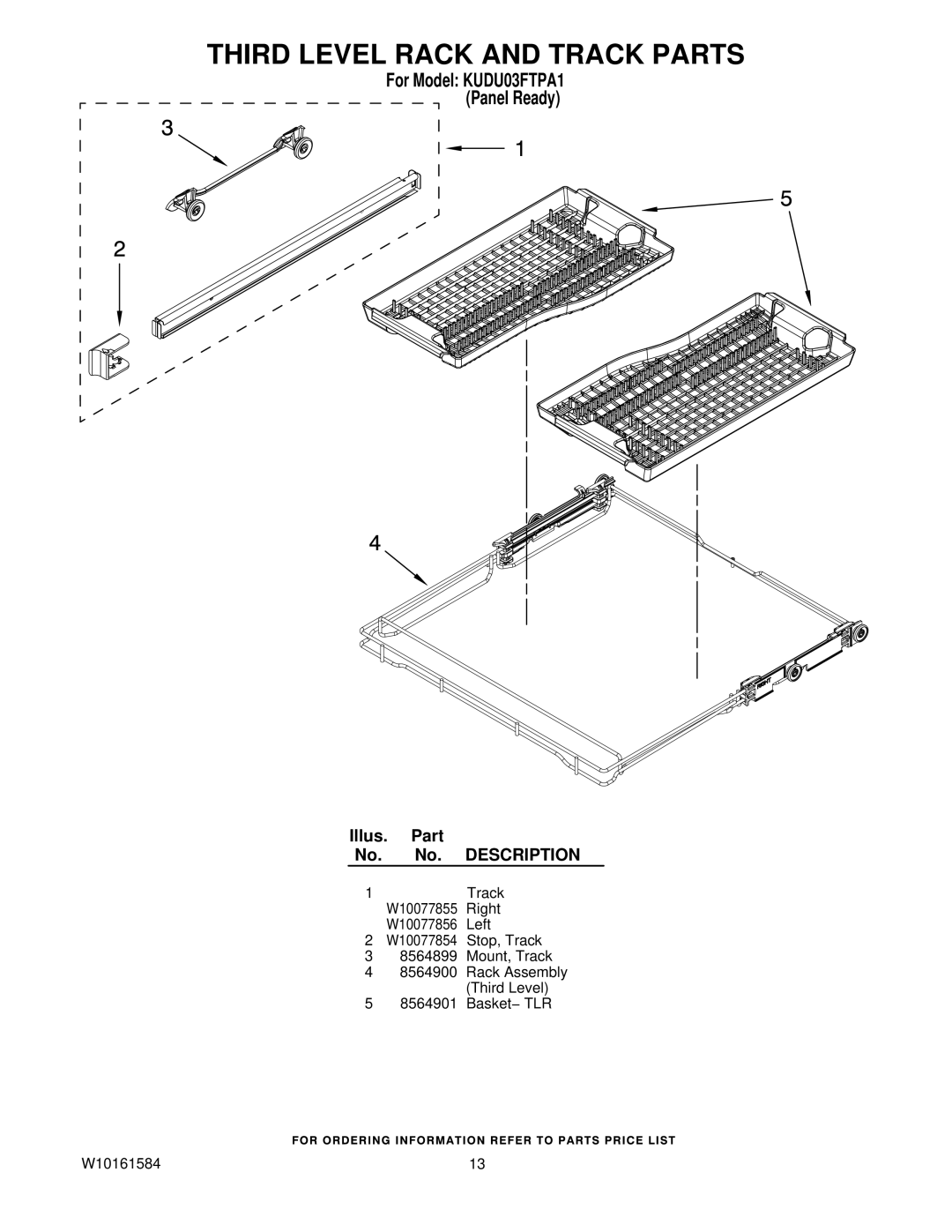 KitchenAid KUDU03FTPA1 manual Third Level Rack and Track Parts 