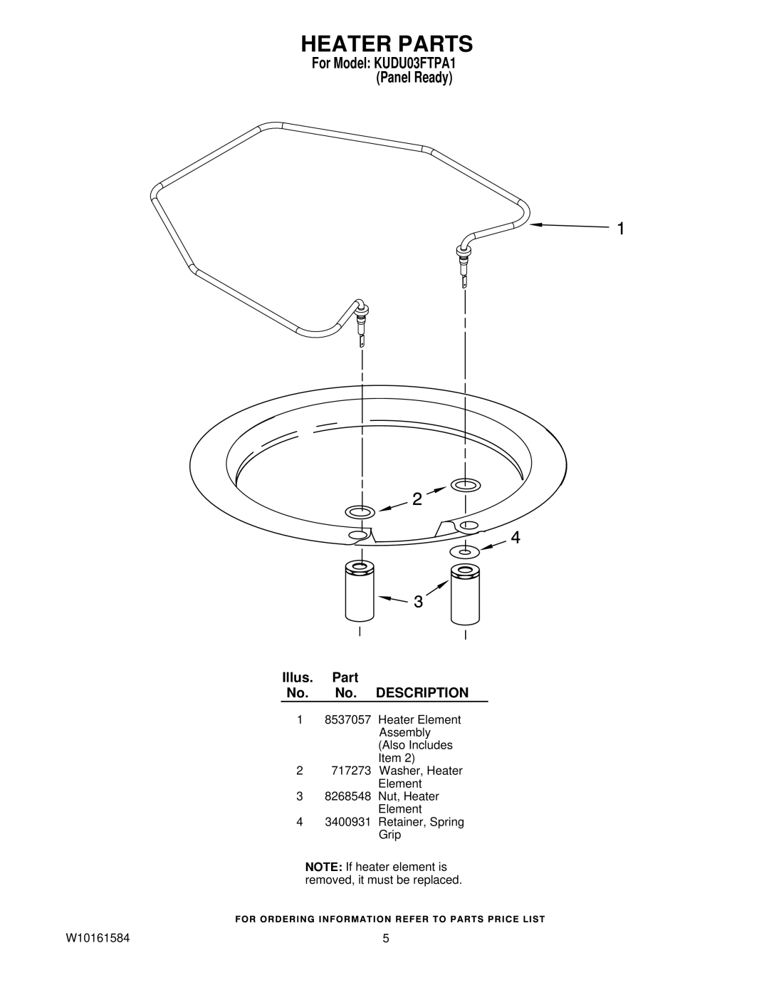 KitchenAid KUDU03FTPA1 manual Heater Parts 