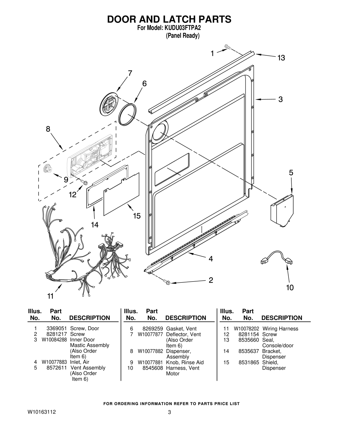 KitchenAid KUDU03FTPA2 manual Door and Latch Parts 